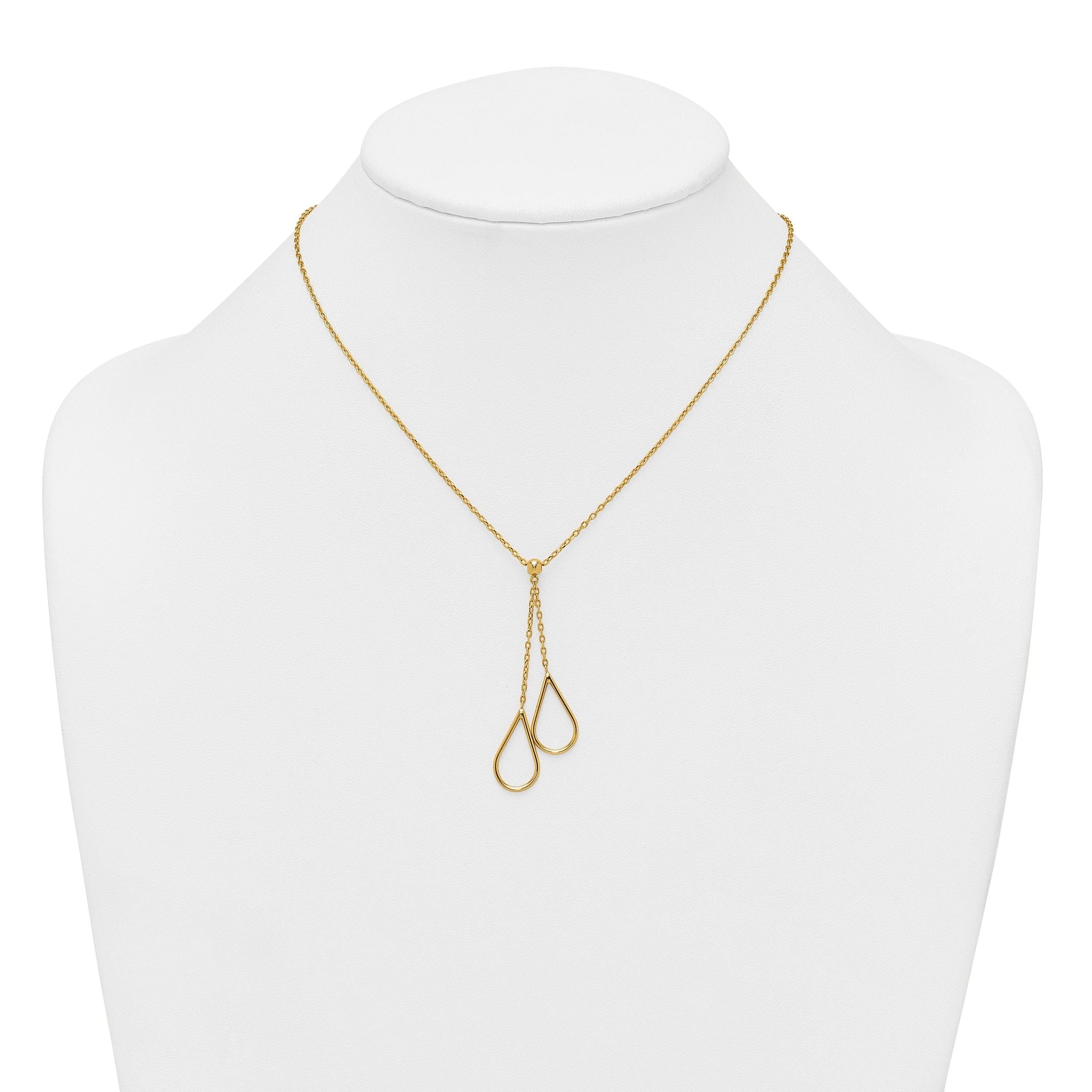 14k Polished Two Teardrops Dangle 16 inch Y-Necklace Plus 2 inch Extender