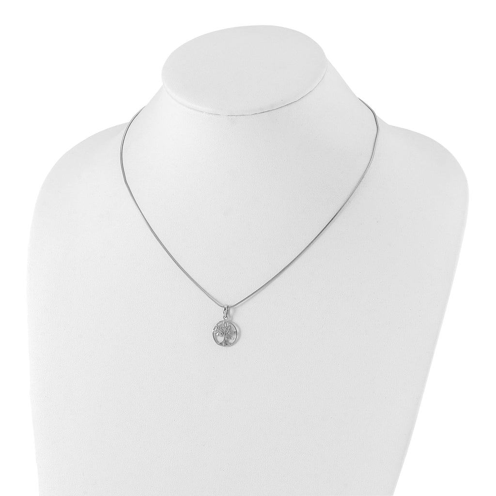 Sterling Silver Diamond Tree Necklace with Rhodium-Plated Elegance