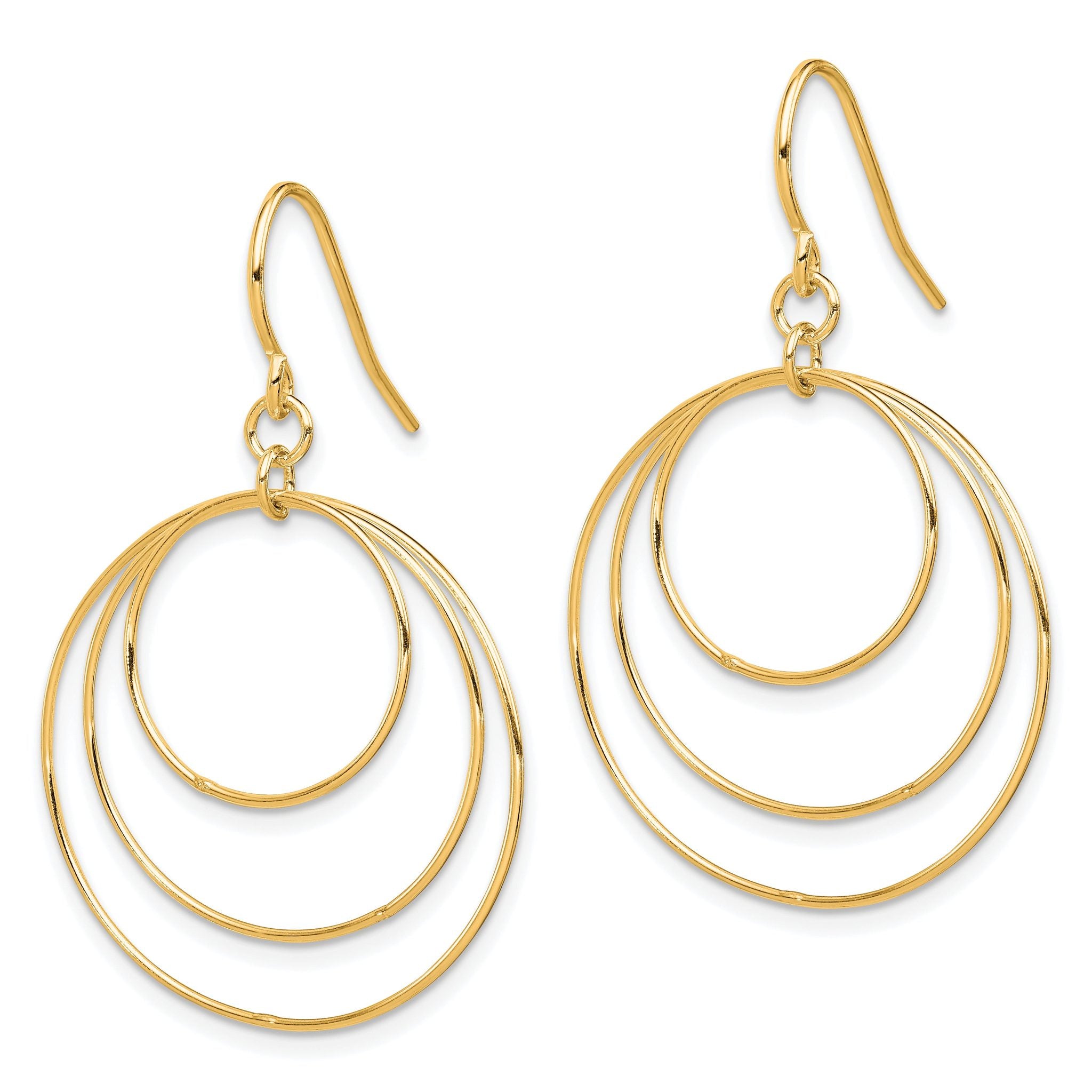 Sterling Silver Gold-tone Polished Fancy Triple Circle Dangle Earrings Secondary image