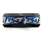 Titanium Wedding Band with Anodized Blue Scroll Design