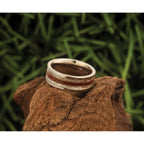 Chisel Stainless Steel Polished with Wood and Imitation Meteorite Inlay 8mm Band