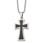 Men's Polished Stainless Steel Necklace with Carbon Fiber Cross Pendant