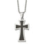 Men's Polished Stainless Steel Necklace with Carbon Fiber Cross Pendant
