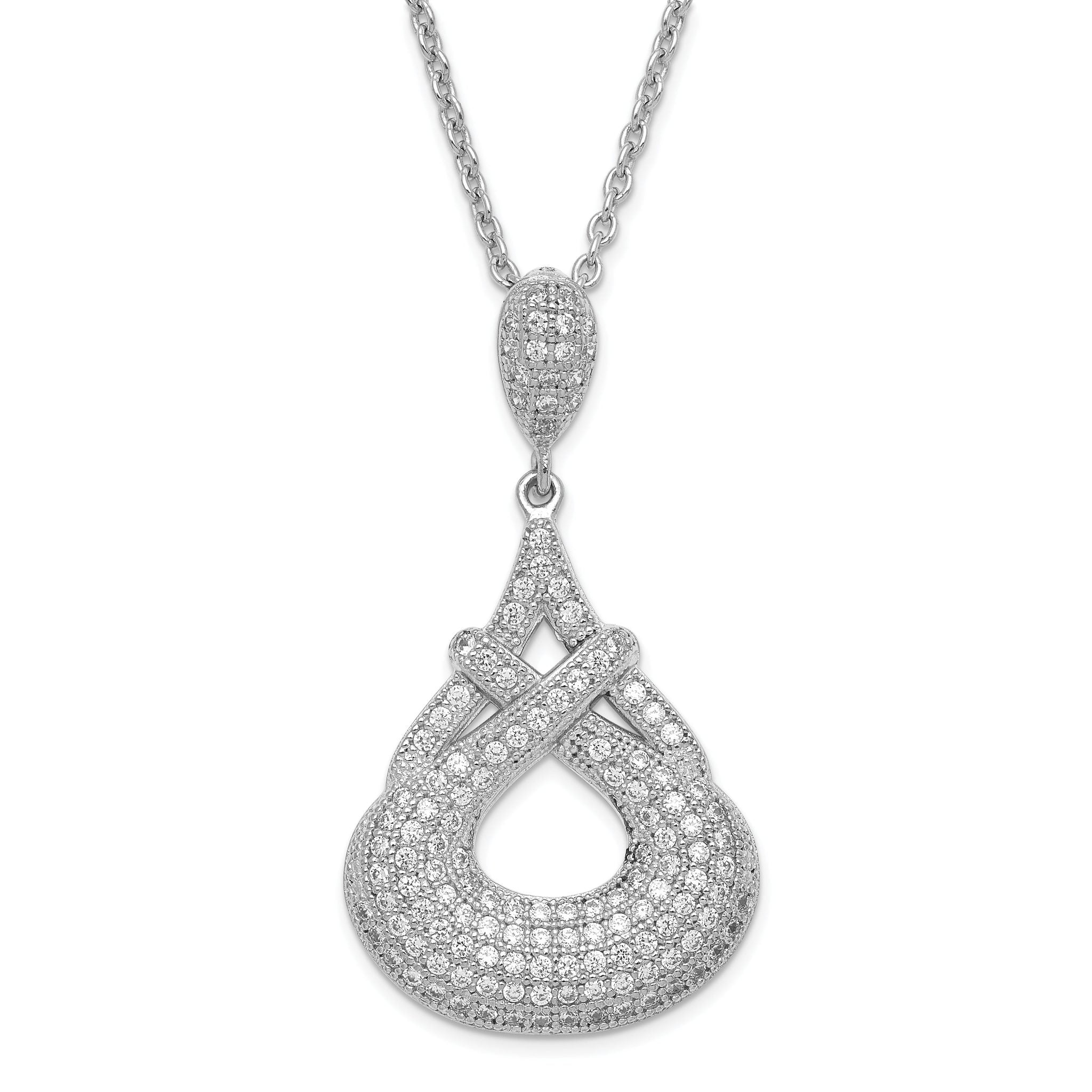 Sterling Silver & CZ Brilliant Embers Fancy Teardrop w/ 2in ext Necklace Main image