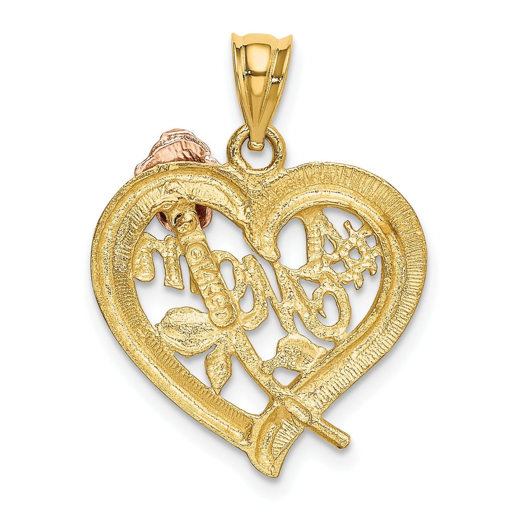 14K Two-Tone Gold Mom Charm with Rhodium Finish  Polished & Textured