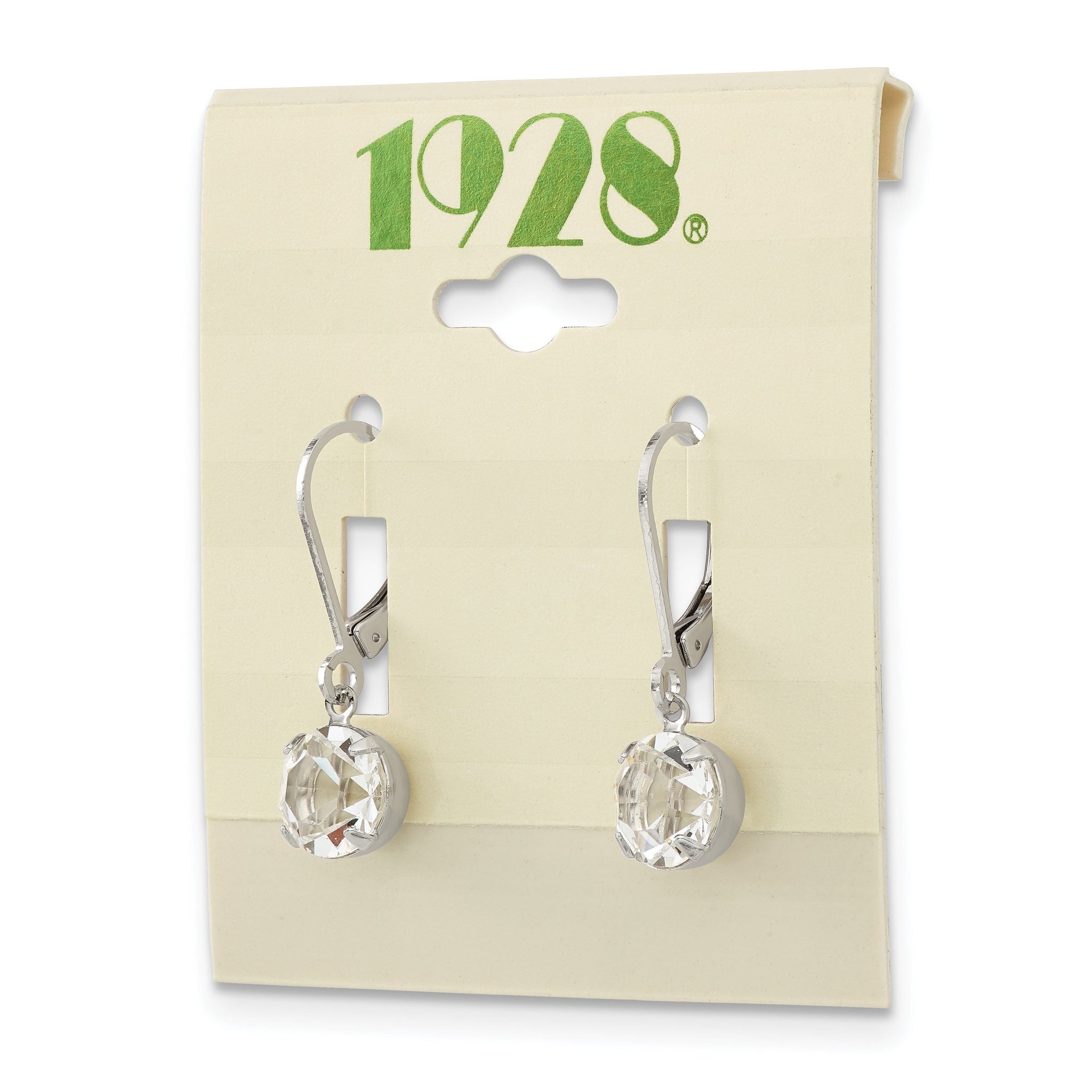 1928 Jewelry Silver-tone Clear Round Cut Crystals from Crystal Dangle Leverback Earrings