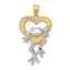 14K Gold and Rhodium Frog in Heart Pendant  Elegant, Casted Design