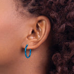 Stainless Steel Blue Polished Hoop Earrings for Women