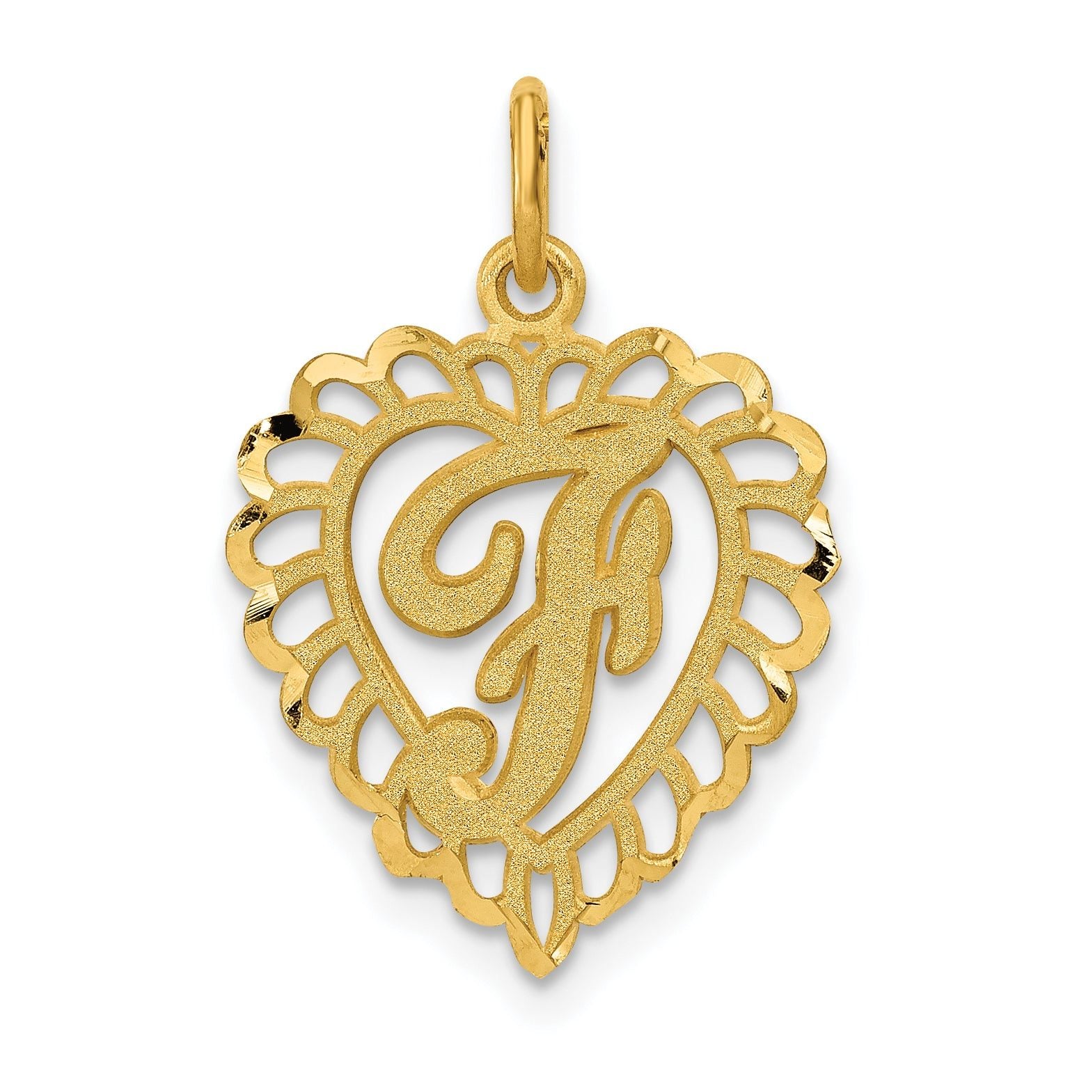14K Gold Heart Letter F Charm with Diamond-Cut Sandblasted Finish Main image