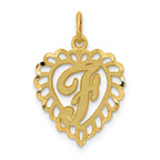 14K Gold Heart Letter F Charm with Diamond-Cut Sandblasted Finish