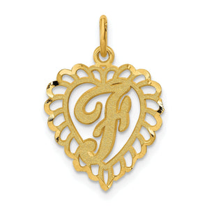 Heart Letter F Charm in 14K Yellow Gold, 18mm - Sophia Jewelers