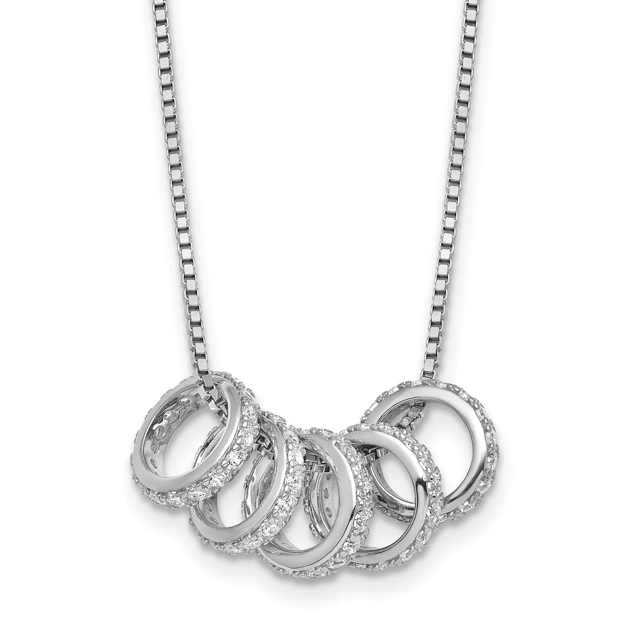 Sterling Silver Rhodium-plated Five Moveable CZ Rings 18 inch with 2 inch Extension Necklace Main image