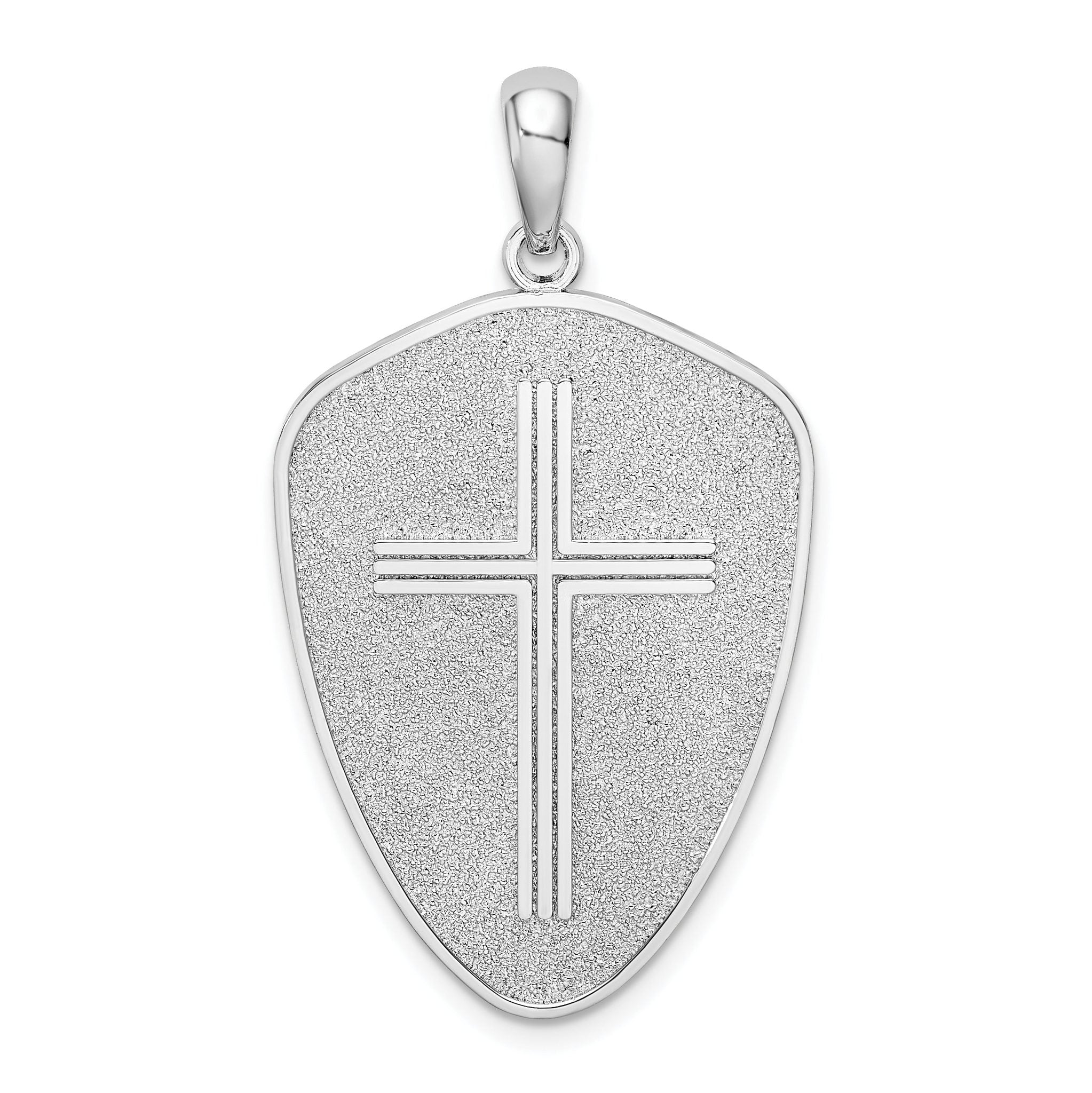 De-Ani Sterling Silver Rhodium-Plated Textured Cross Shield Joshua 1:9 Reverse Pendant Main image
