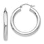 10K White Gold Polished Hoop Earrings with Rhodium Finish 4mm Tube, 20mm Length