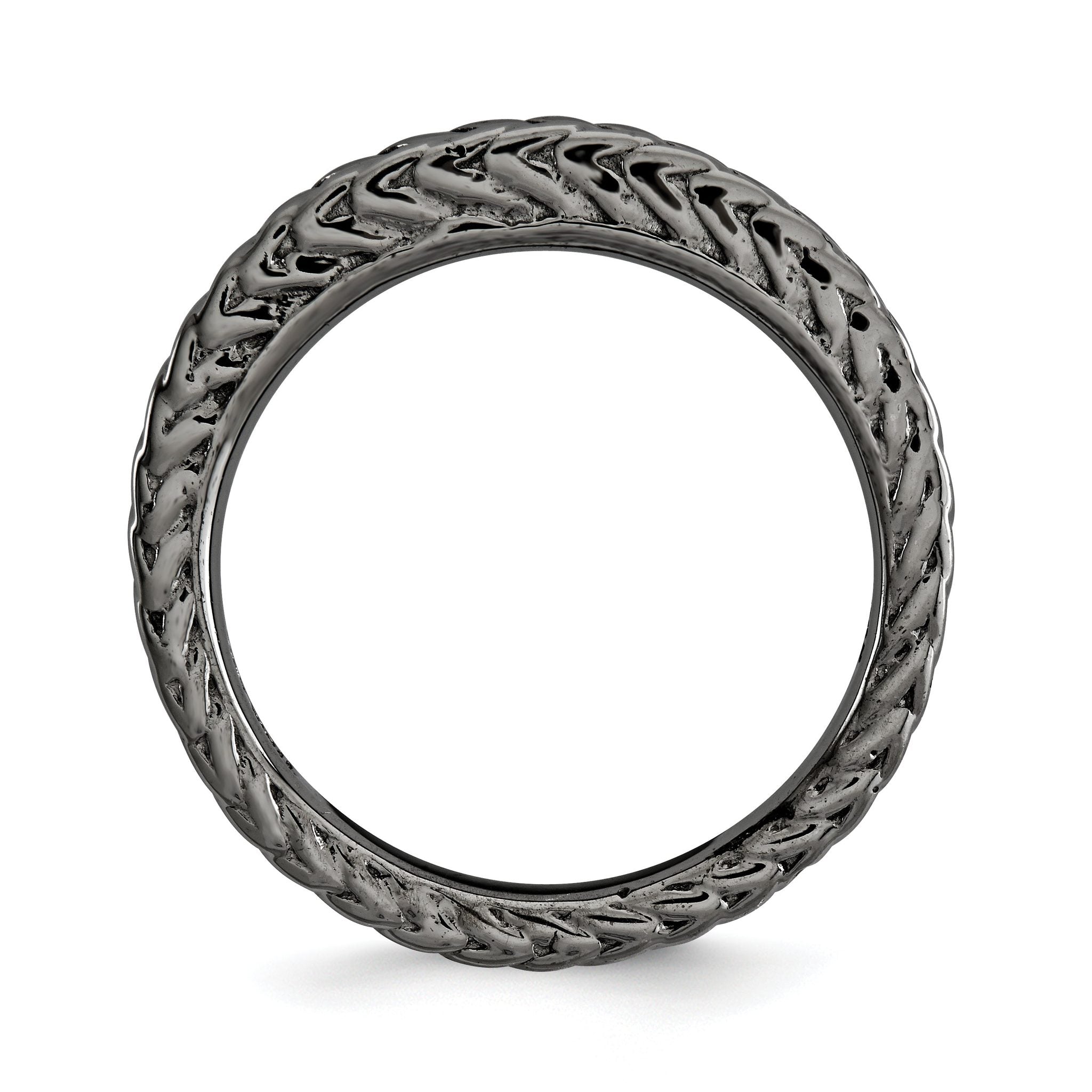 Sterling Silver Stackable Expressions Black-plated Domed Ring Secondary image