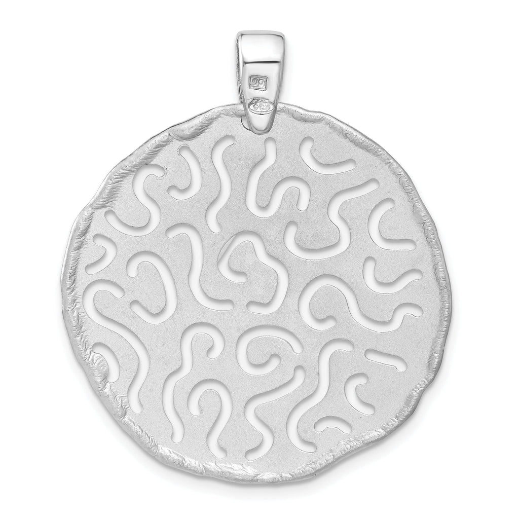Sterling Silver Rhodium Plated Polished and Brushed Pendant