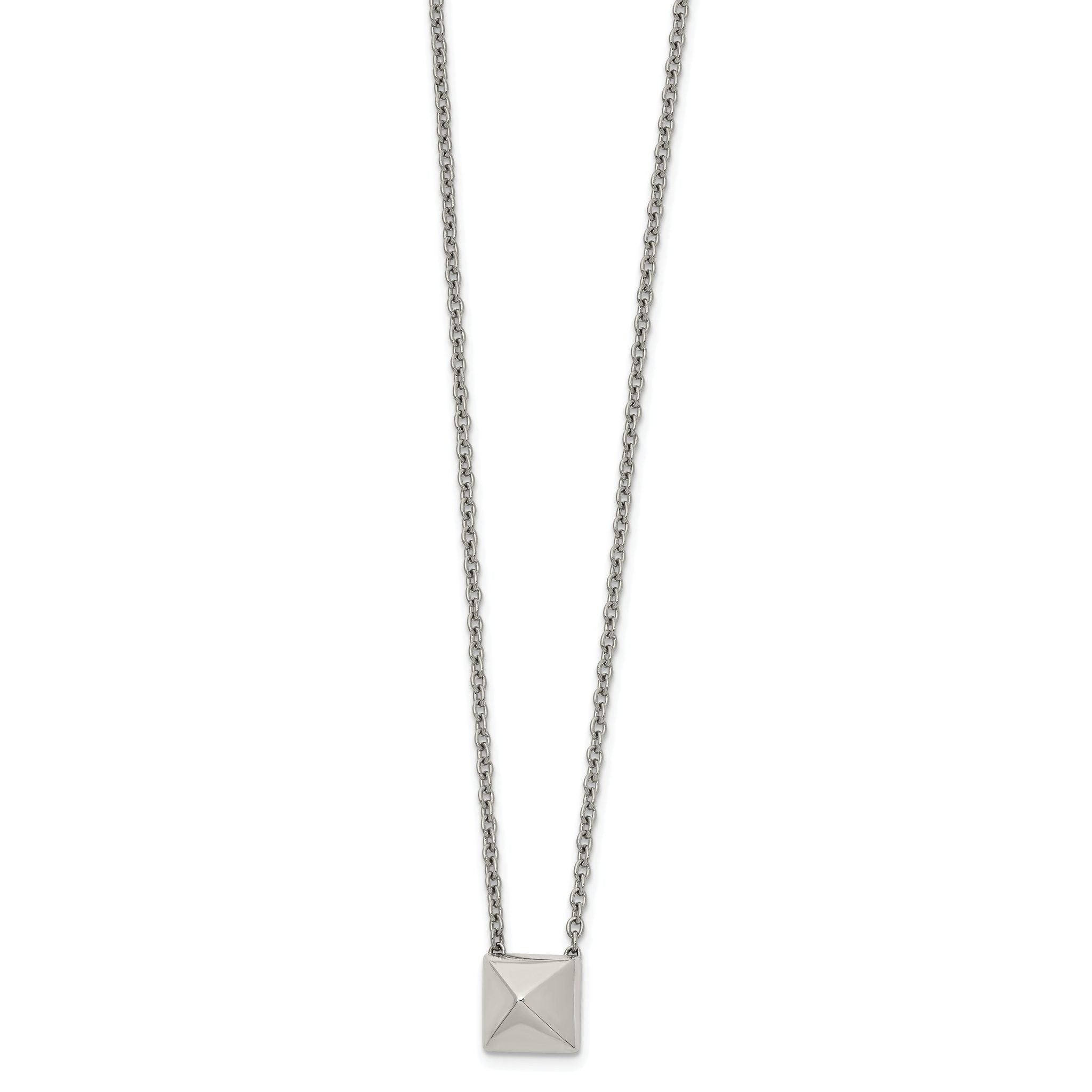 Stainless Steel Polished Pendant Square Stud 16in w/2 in ext  Necklace Main image