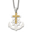 Chisel Stainless Steel Polished Anchor with Yellow IP-plated Diamond cut Cross Pendant on a 24 inch Curb Chain Necklace