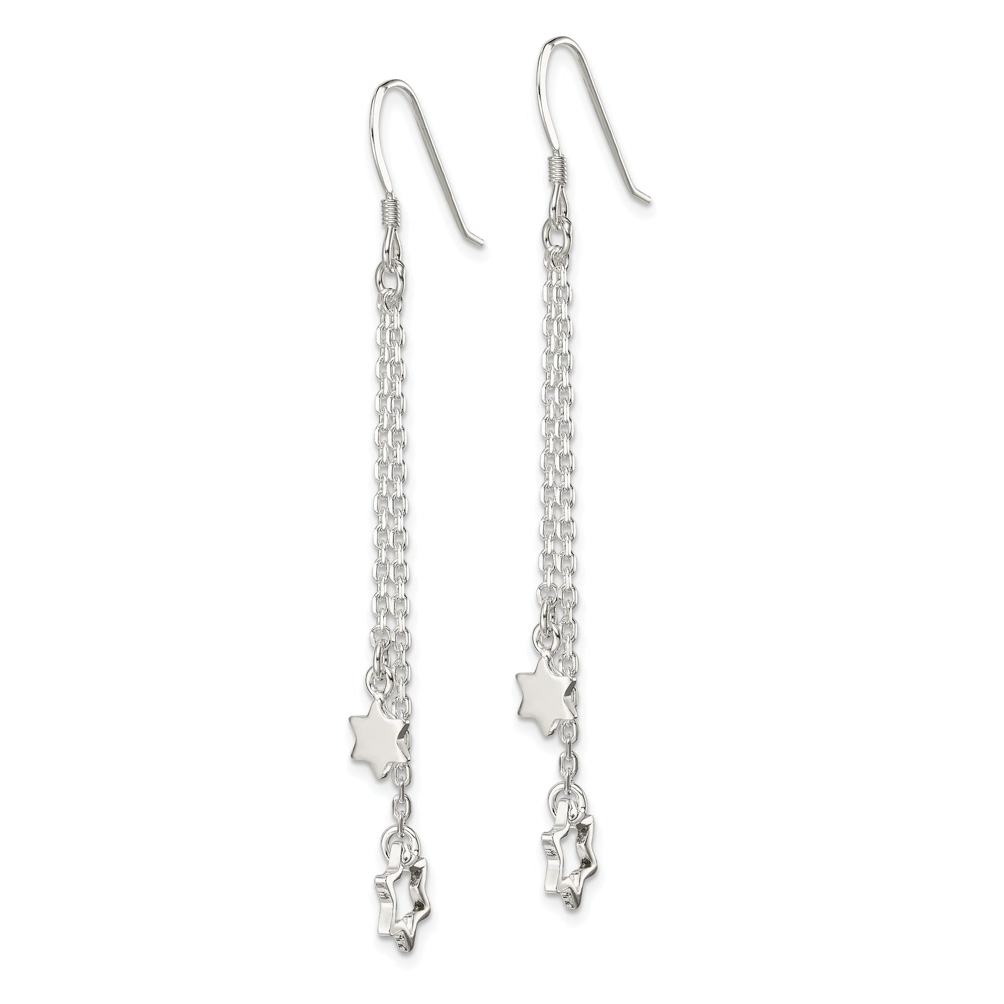 Sterling Silver Polished Star of David Chain Dangle Earrings Secondary image