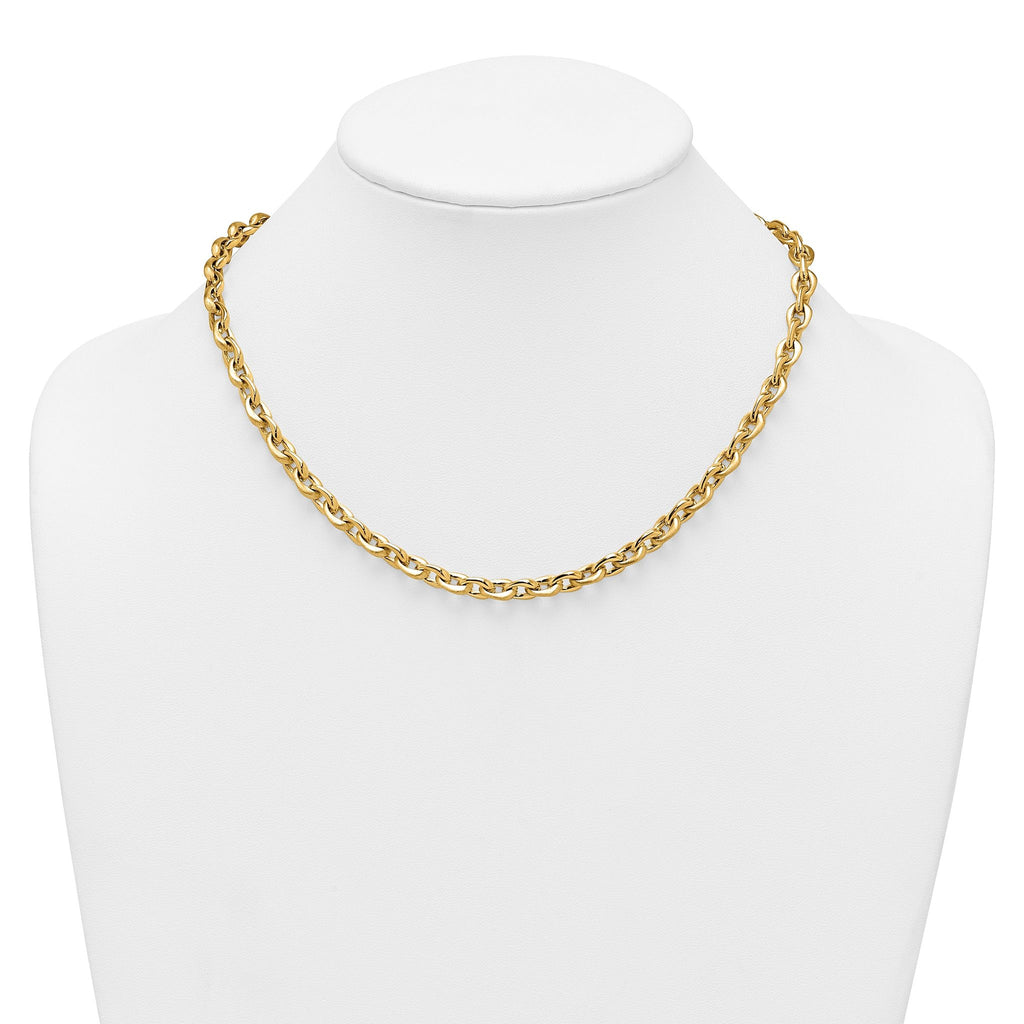 14k Polished And Brushed 6.5mm Fancy Cable Chain 18 inch Necklace