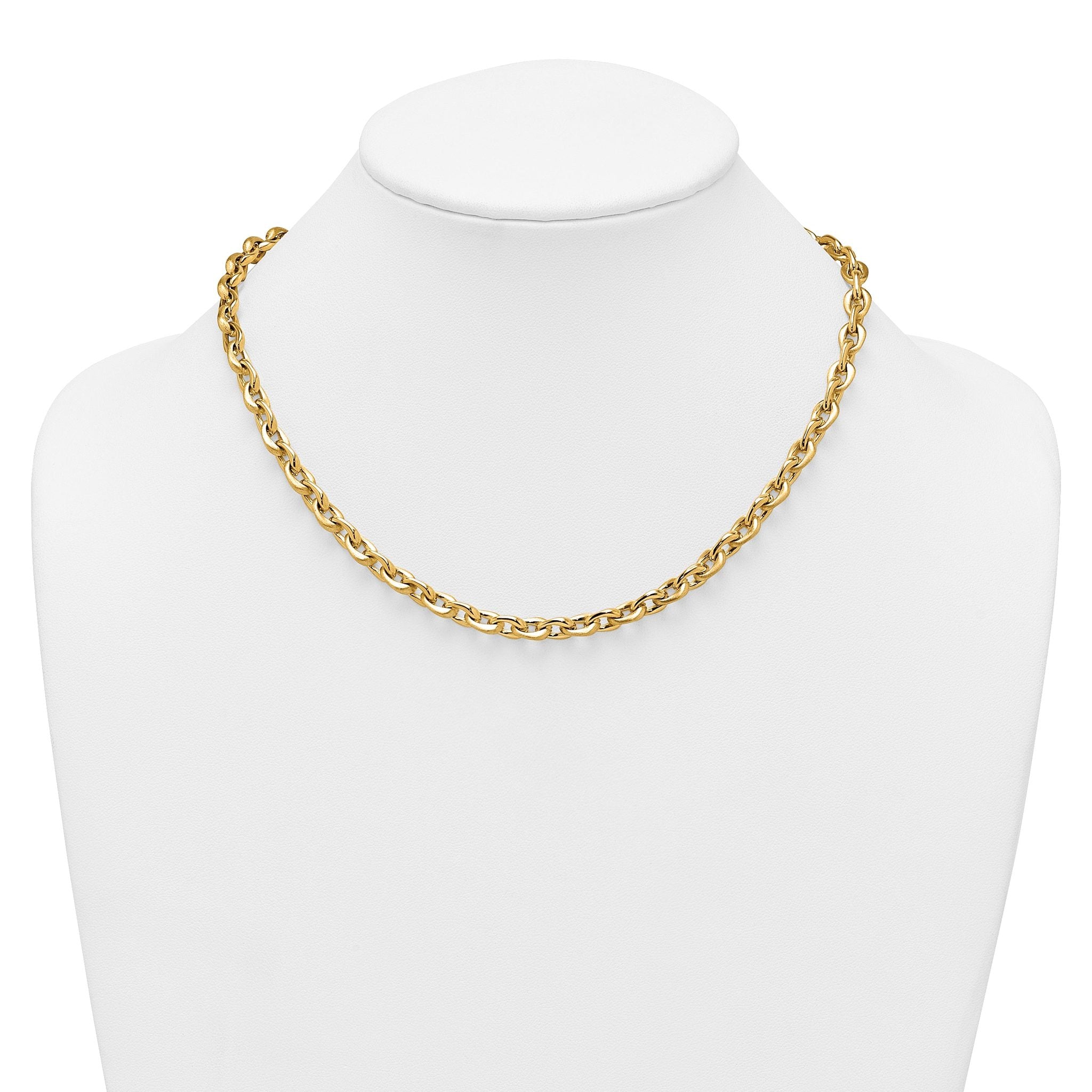 14k Polished And Brushed 6.5mm Fancy Cable Chain 18 inch Necklace
