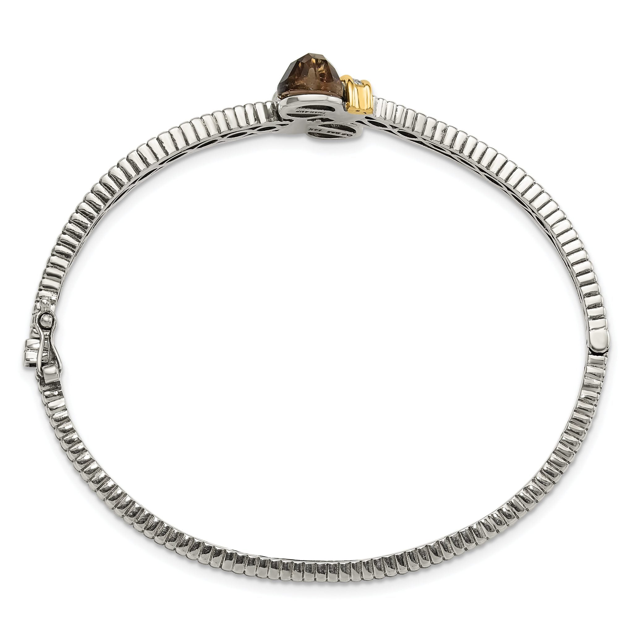 Sterling Silver 14K Gold Smoky Quartz Diamond Bangle Bracelet Vintage Elegance Secondary image
