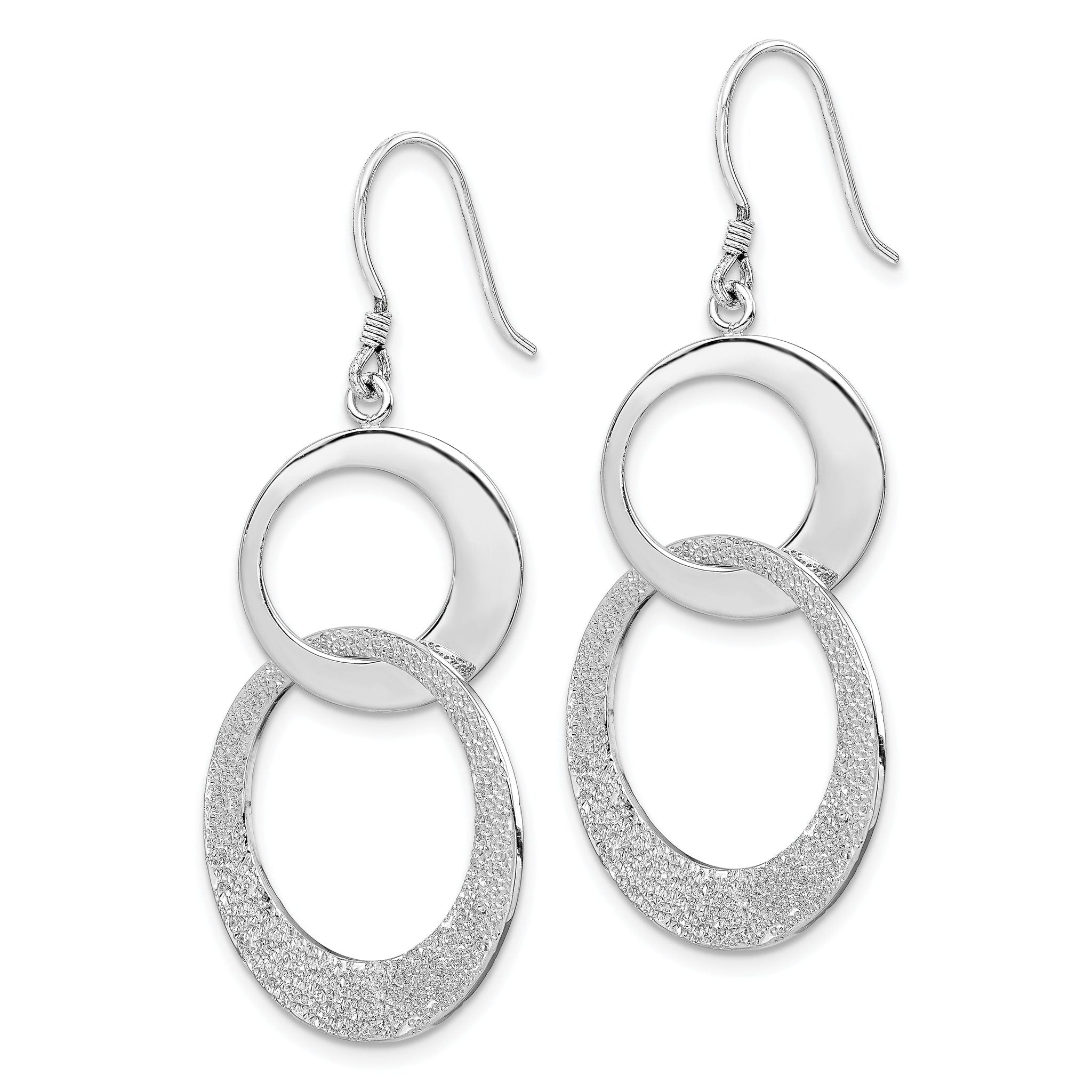 Sterling Silver RH-plated Polished & Textured Interlocking Circle Dangle Ea Secondary image