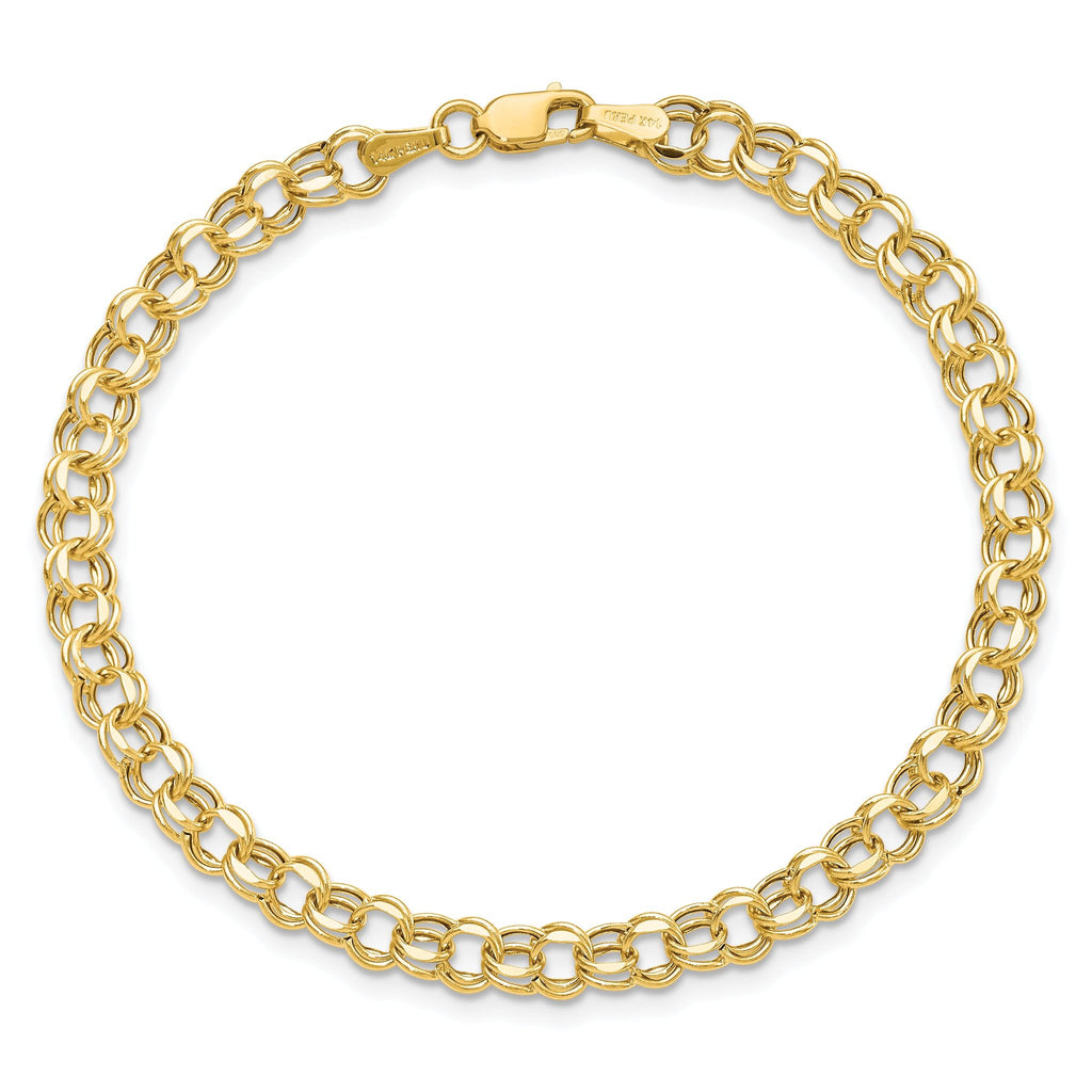 14k 4.5mm Hollow Diamond-cut Double Link 7 inch Charm Bracelet