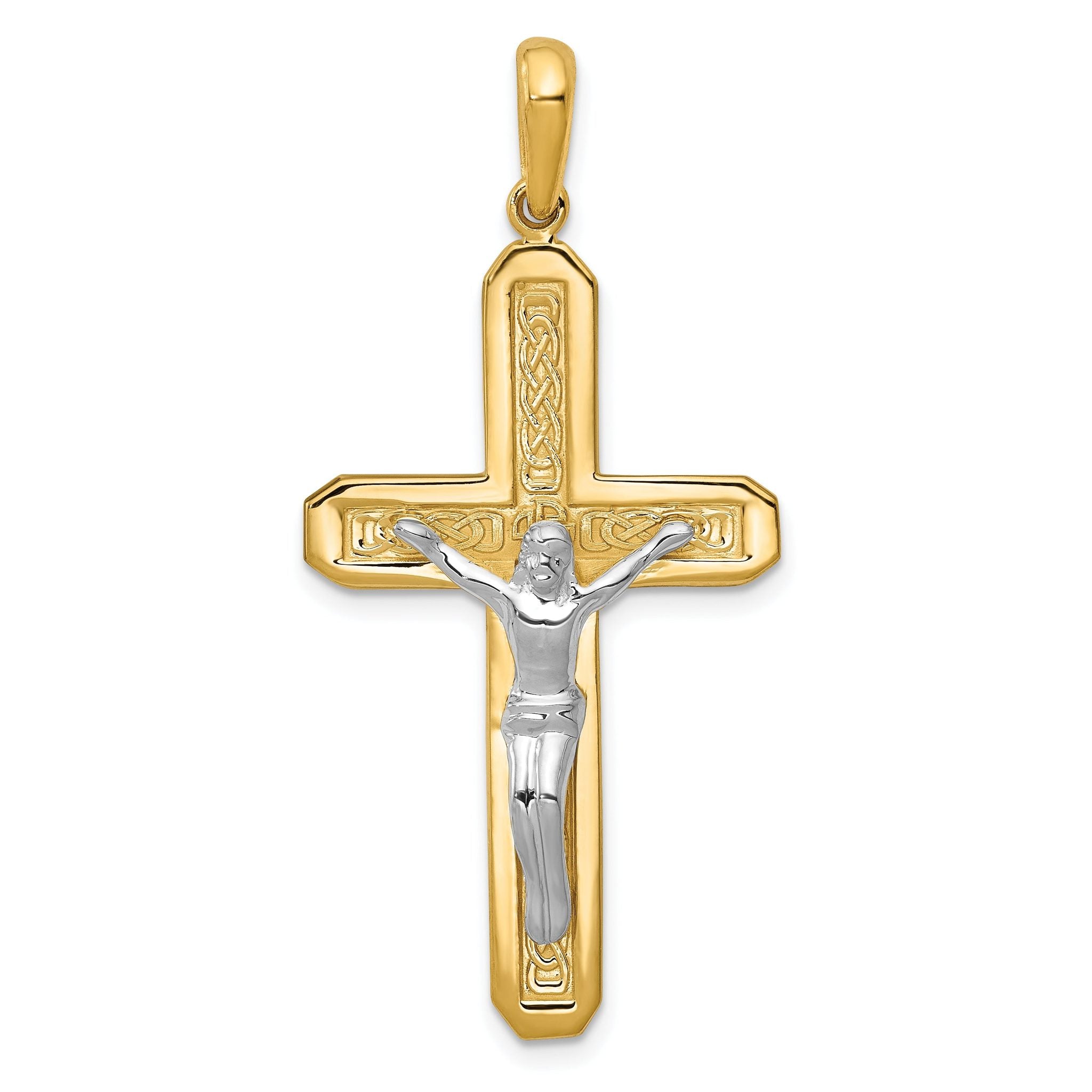 14K Two-Tone Gold Crucifix Pendant with Polished Finish Solid Design Main image
