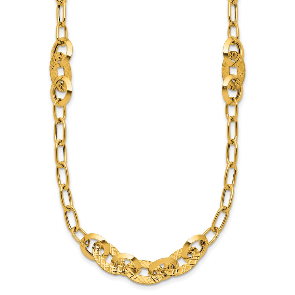 14K Polished and Diamond-cut Fancy Oval Link Necklace