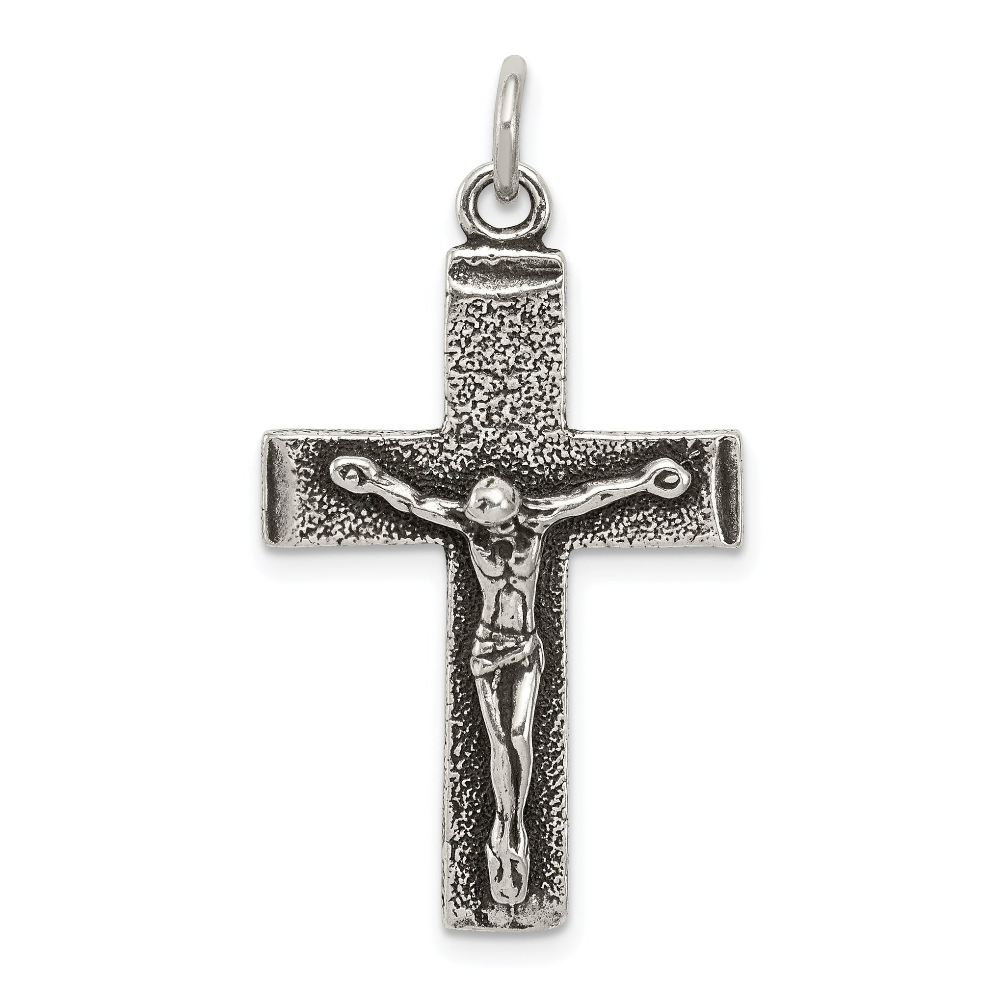 Antiqued Sterling Silver 925 Cross Crucifix Pendant with Polished Finish Main image