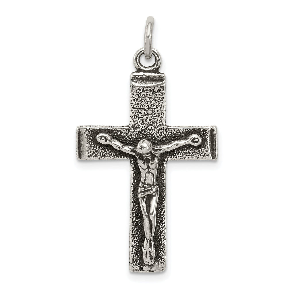 Antiqued Sterling Silver 925 Cross Crucifix Pendant with Polished Finish