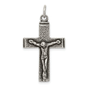 Squared Cross Crucifix Pendant in Sterling Silver, Antiqued - Sophia Jewelers