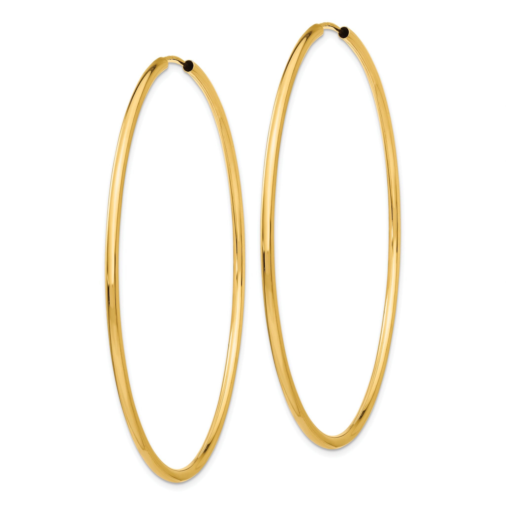 14K Gold Polished Endless 2mm Hoop Earrings for Women 65mm