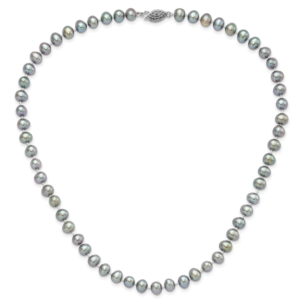 Sterling Silver Rhodium-plated 6-7mm Grey Near-Round Freshwater Cultured Pearl 16 inch Necklace