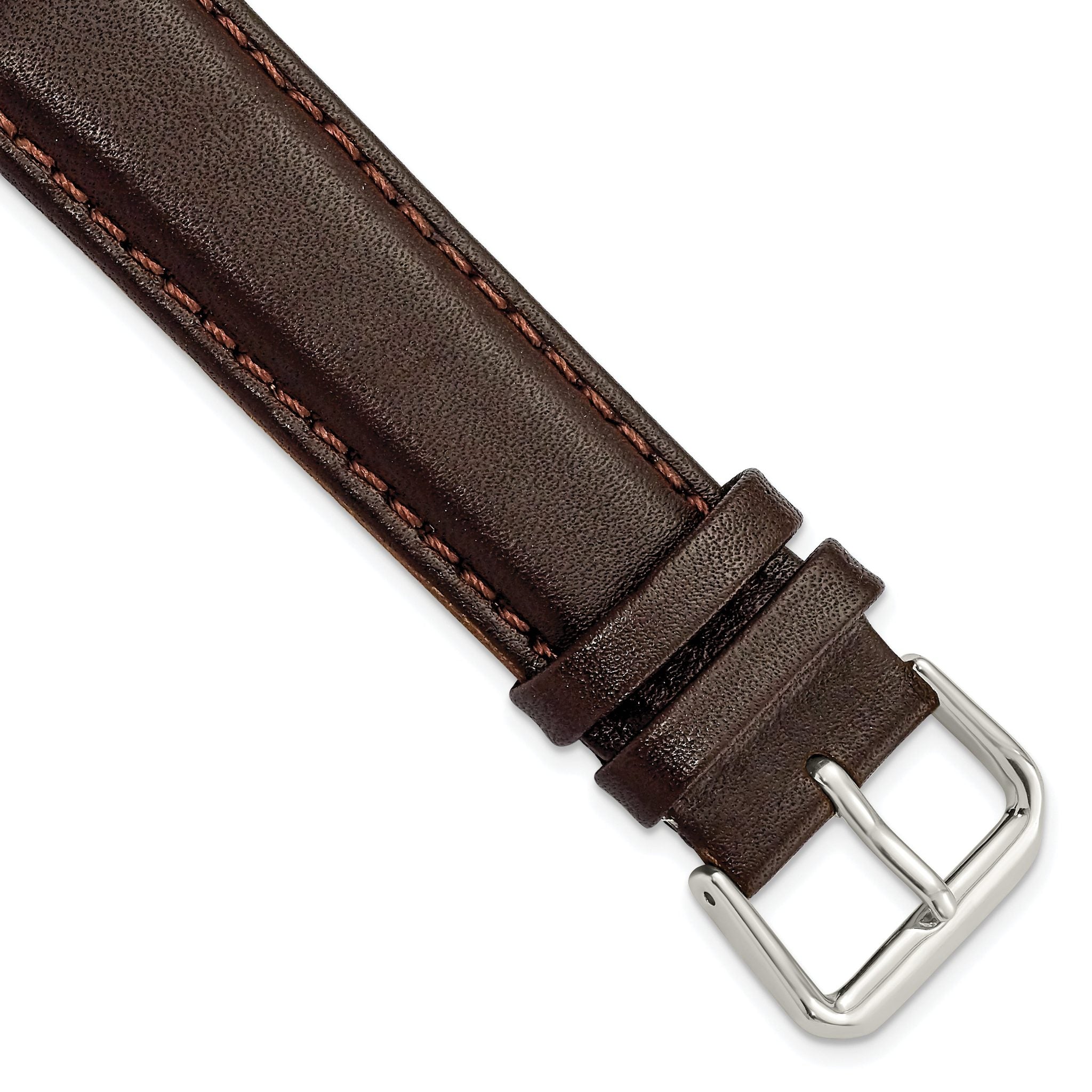 Smooth Leather Watch Band in Dark Brown with Silver-Tone Buckle, 16mm