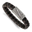 Stainless Steel Antiqued and Polished Sword Black and Brown Braided Leather Bracelet for Men