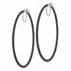 Sterling Silver Rhodium/Black Glitter Enamel 2x55mm Hoop Earrings