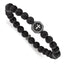 Stainless Steel Antiqued and BrushedCross 8.5mm Lava Stone Beaded Stretch Bracelet