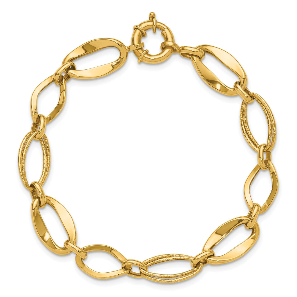 10k Polished and Textured Link Bracelet