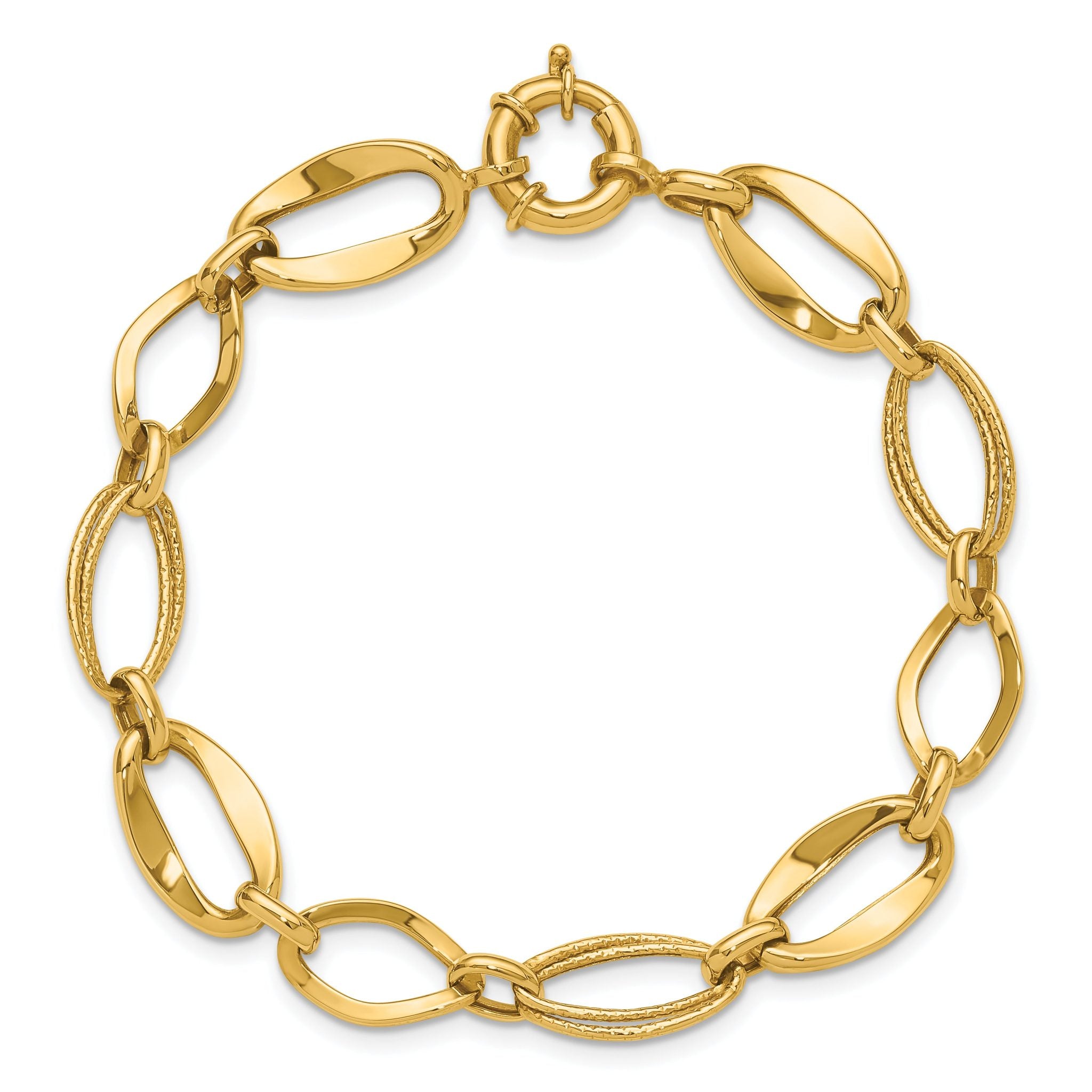 10k Polished and Textured Link Bracelet