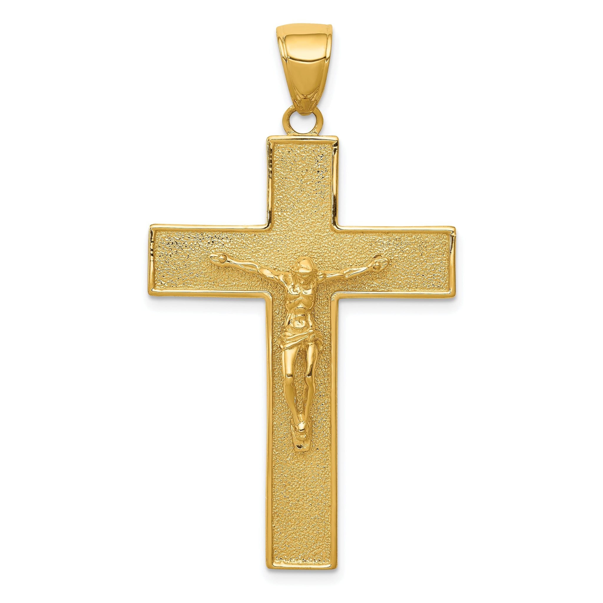 14K Gold Textured Crucifix Pendant with Polished Finish Elegant Design