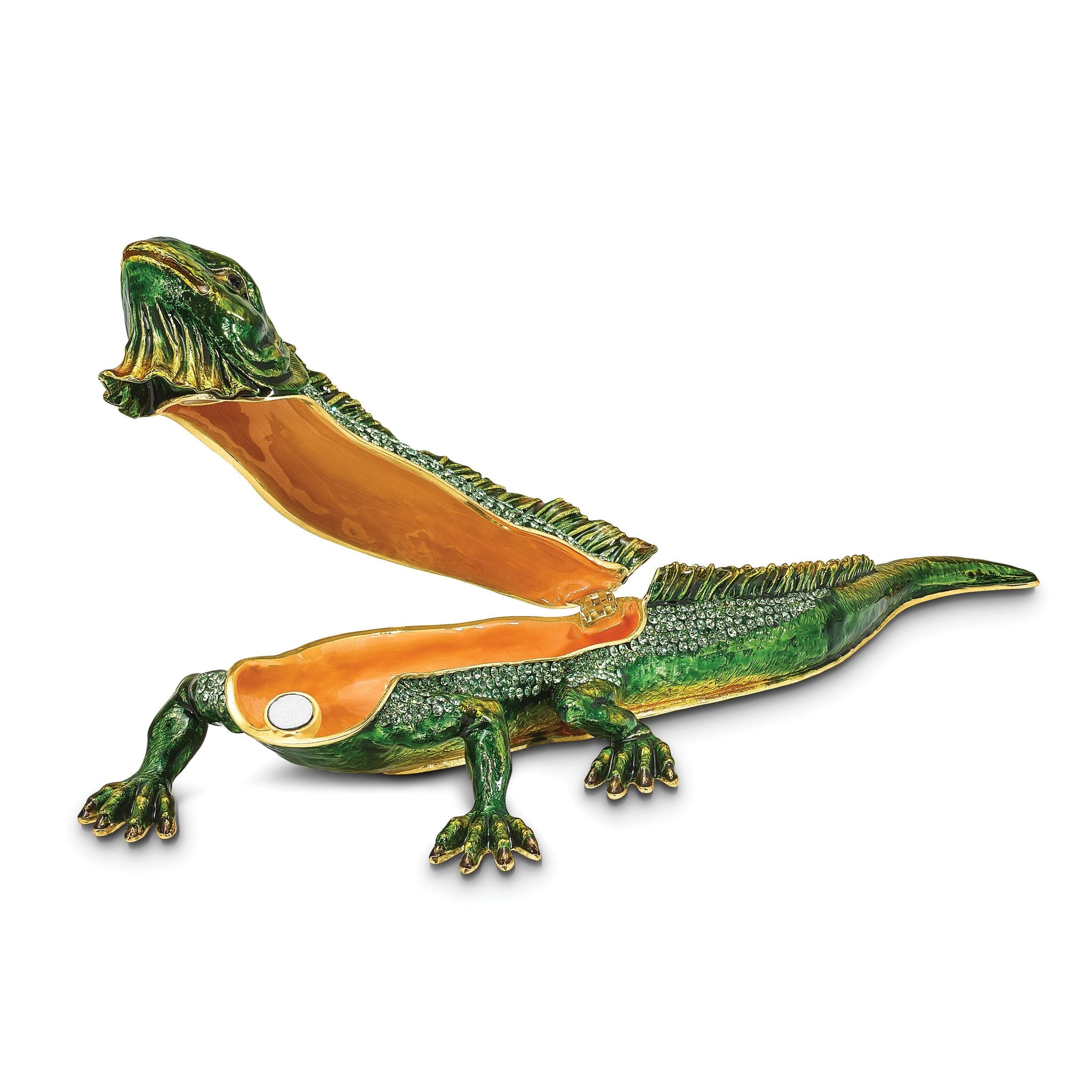 Luxury Giftware Pewter Bejeweled Crystals Gold-tone Enameled IGGY Iguana Trinket Box with Matching 18 Inch Necklace Secondary image