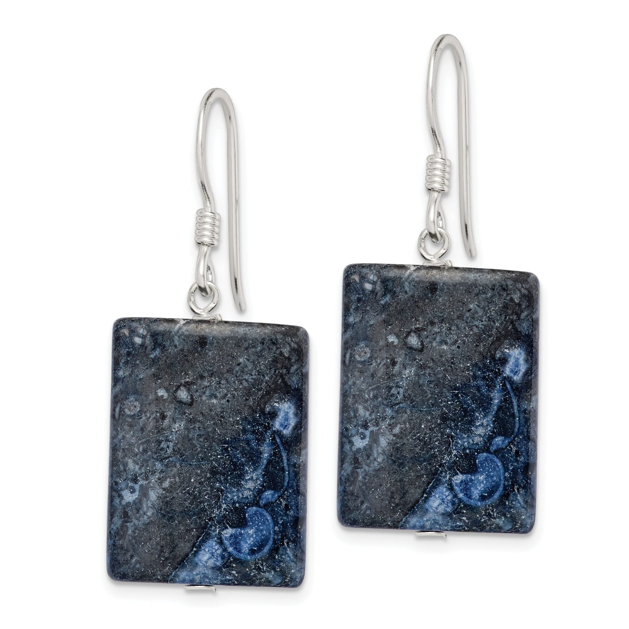 Sterling Silver Polished Blue Sodalite Rectangular Dangle Earrings Secondary image
