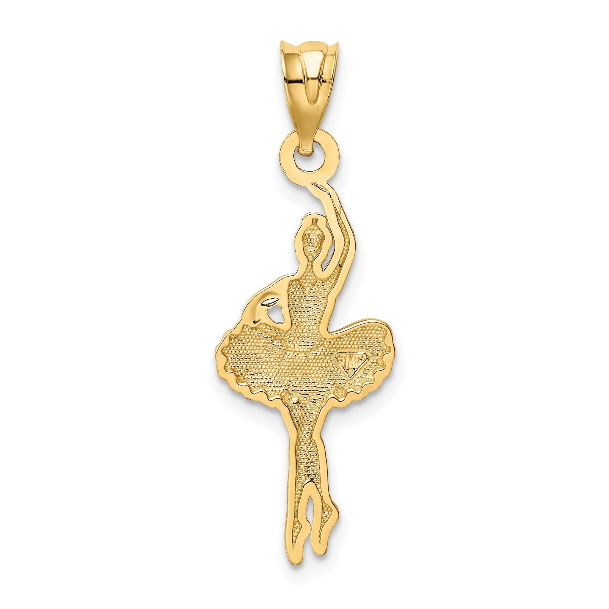 14K Gold Pink Enameled Ballerina Pendant with Polished Finish