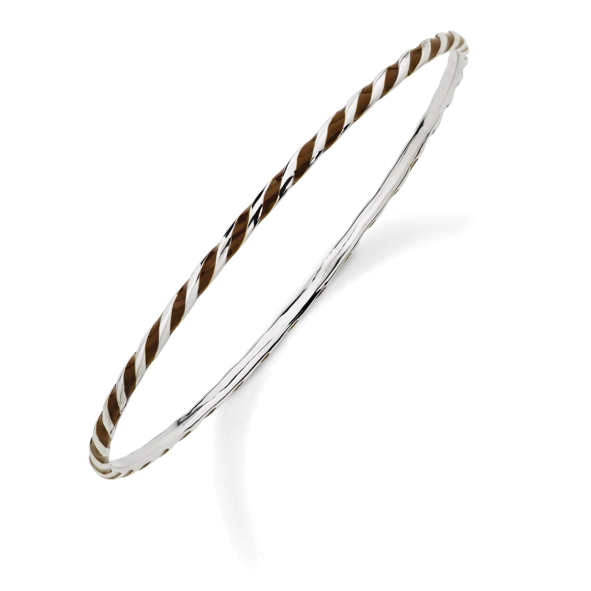 Sterling Silver Stackable Expressions Twisted Brown Enamel Bangle Main image