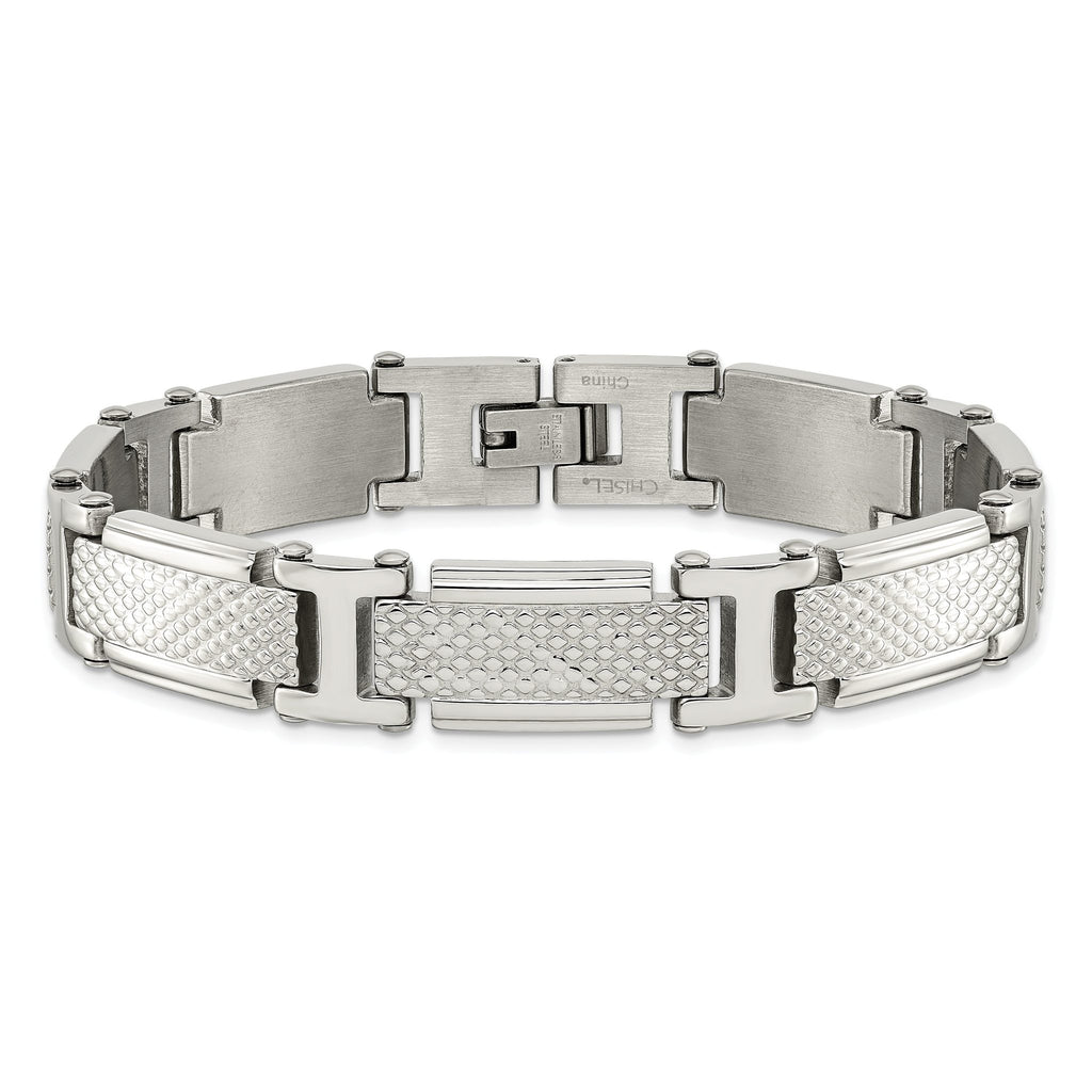 Stainless Steel Polished and Textured Link Bracelet for Men