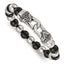 Stainless Steel Antiqued and Polished 10mm Black Agate Beaded Stretch Bracelet for Men