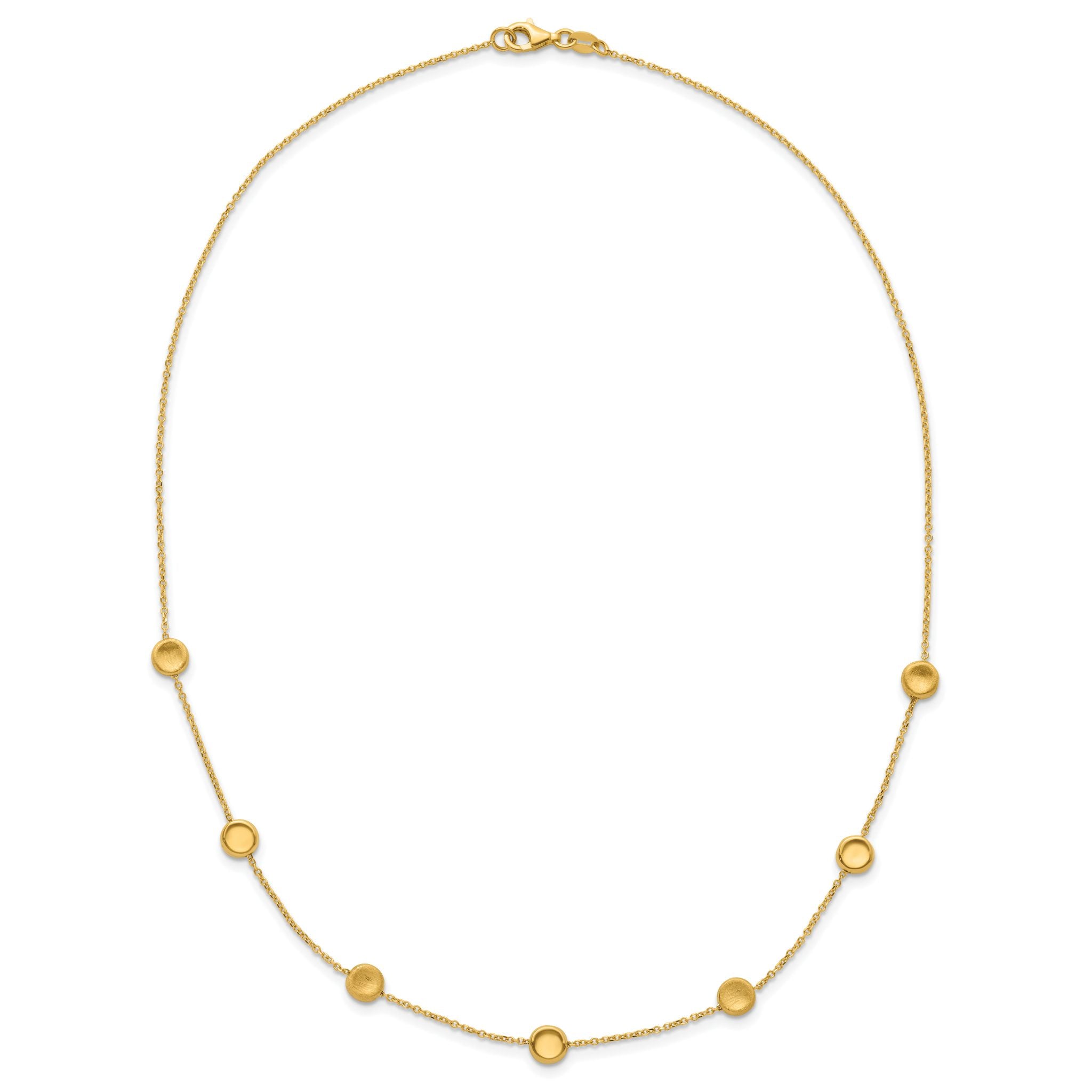 14K Gold Beaded Necklace with Polished Satin Finish and Lifetime Warranty