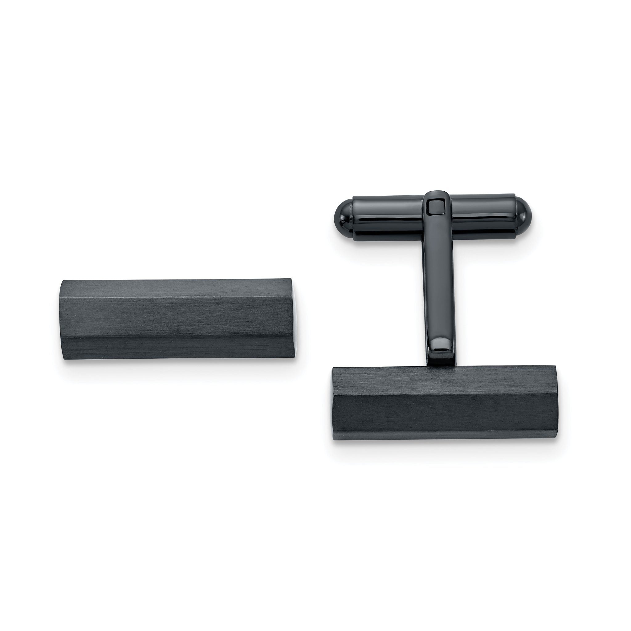 Brushed & Polished Dark Grey Stainless Steel Cuff Links Main image